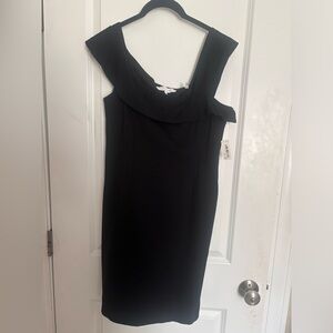 NWT Black Asymmetrical Sleeve Stretch Dress – At-the-Knee, Size 12